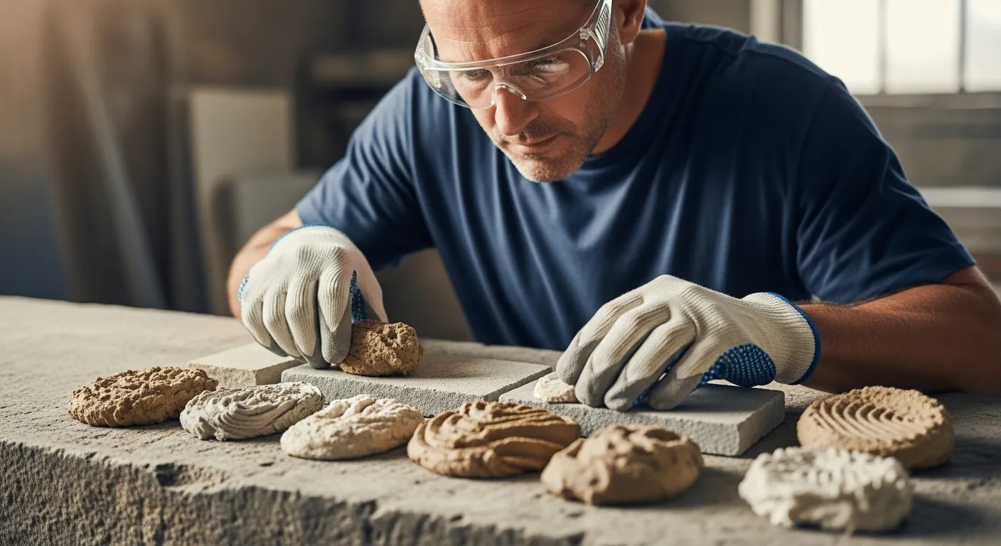 A stonemason inspects mortar samples for stone pointing.