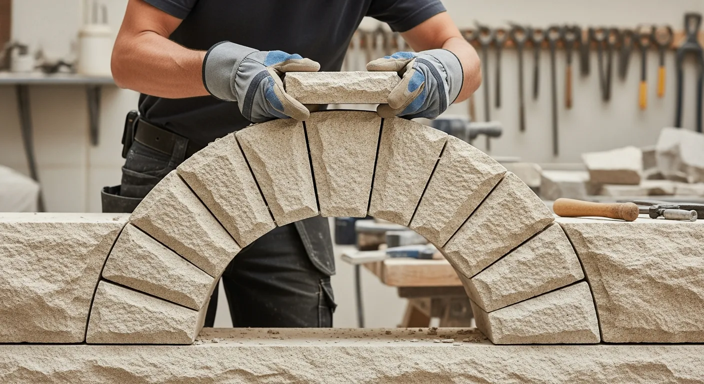 A stonemason building a stone arch.